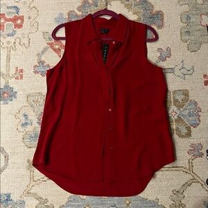 Theory Sleeveless Button-Down Blouse in Wine Red